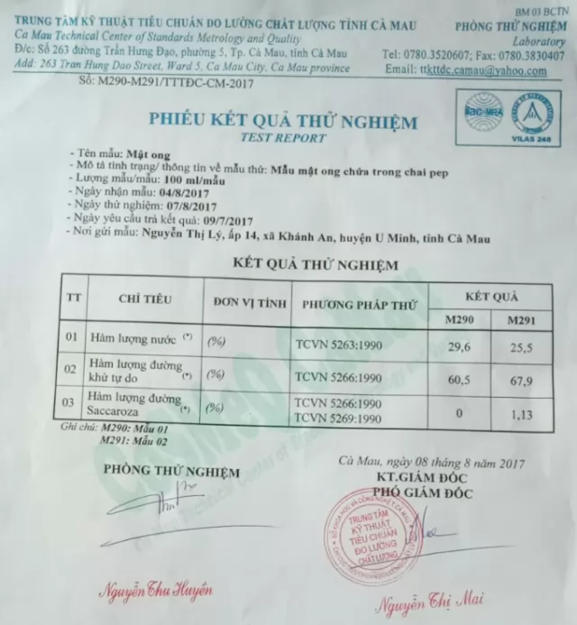 Giấy chứng nhận đo lường mật ong